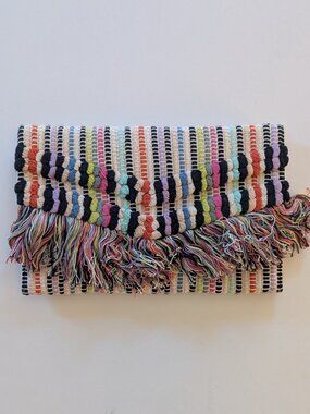 Stella & Dot Taj Clutch Boho Chic Fringe Rag Rug Design